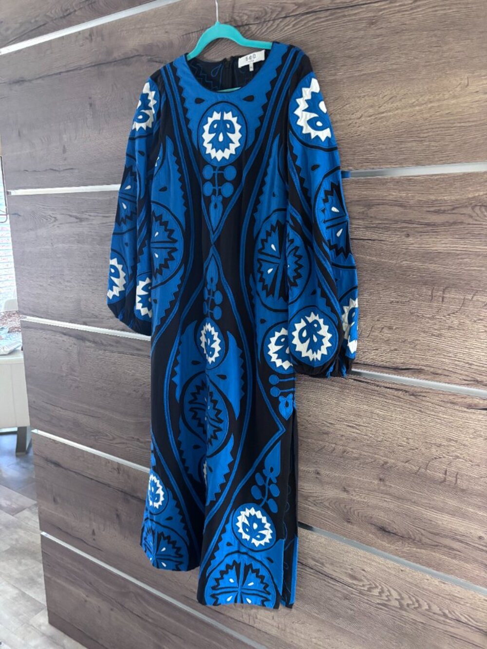 Sea New York - Gael Blue/Black/White Embroidered Dress - Size XL size 10 fit